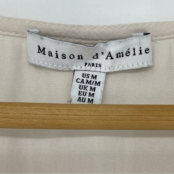 Maison D’Amelie Paris Champagne Cream Smocked Puff Sleeve Blouse Women’s Medium - Picture 4 of 12
